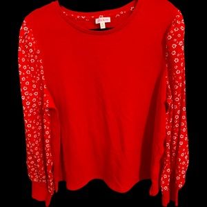 Riley & Rae Red Sweatshirt with contrast floral sleeves XL